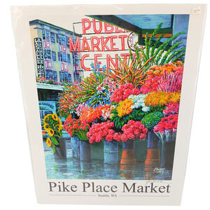 Ed Newbold Pike Place Market Flowers Seattle Signed 2009 Print Wall Art Decor